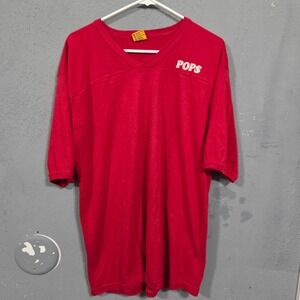Vintage 1 Plus Pops V-Neck Jersey T-Shirt Red Mens XL Made in USA 50/50 Blend